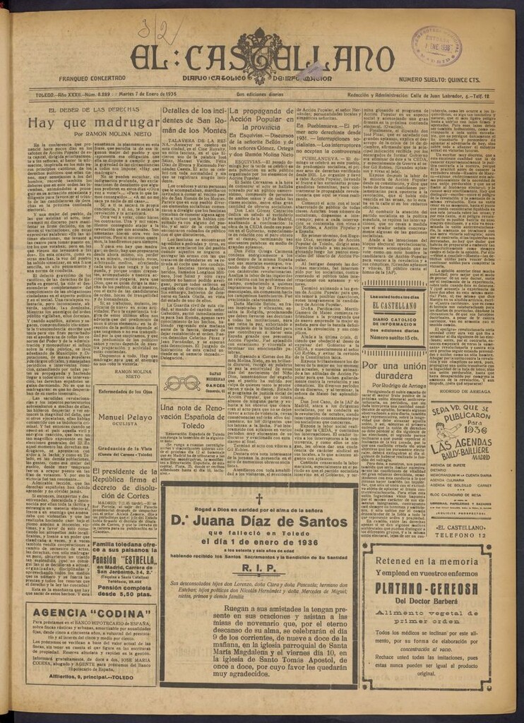 Miniatura de El Castellano (Toledo. 1904) del 7 de enero de 1936