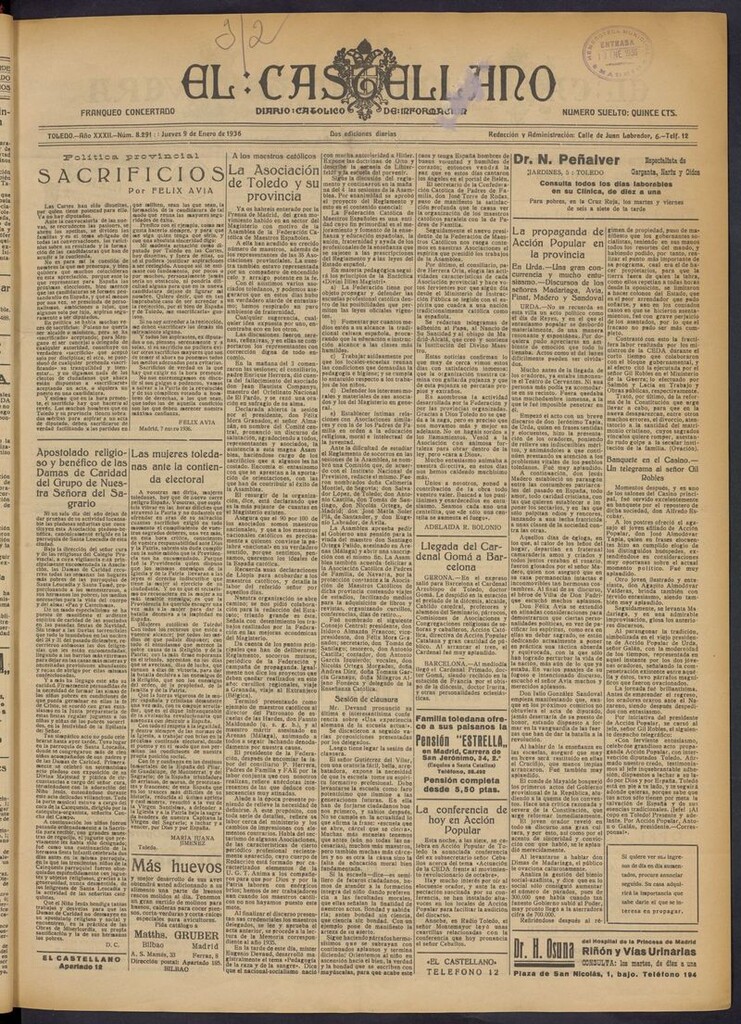 Miniatura de El Castellano (Toledo. 1904) del 9 de enero de 1936