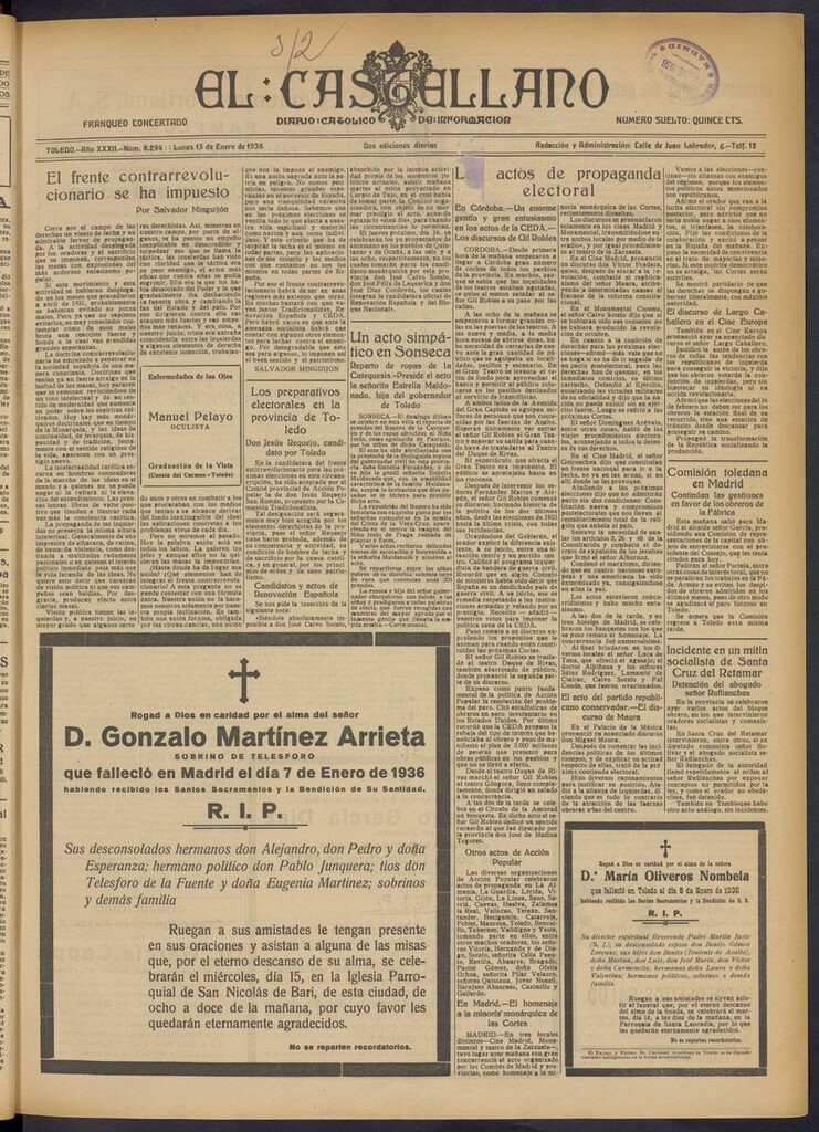 Miniatura de El Castellano (Toledo. 1904) del 13 de enero de 1936