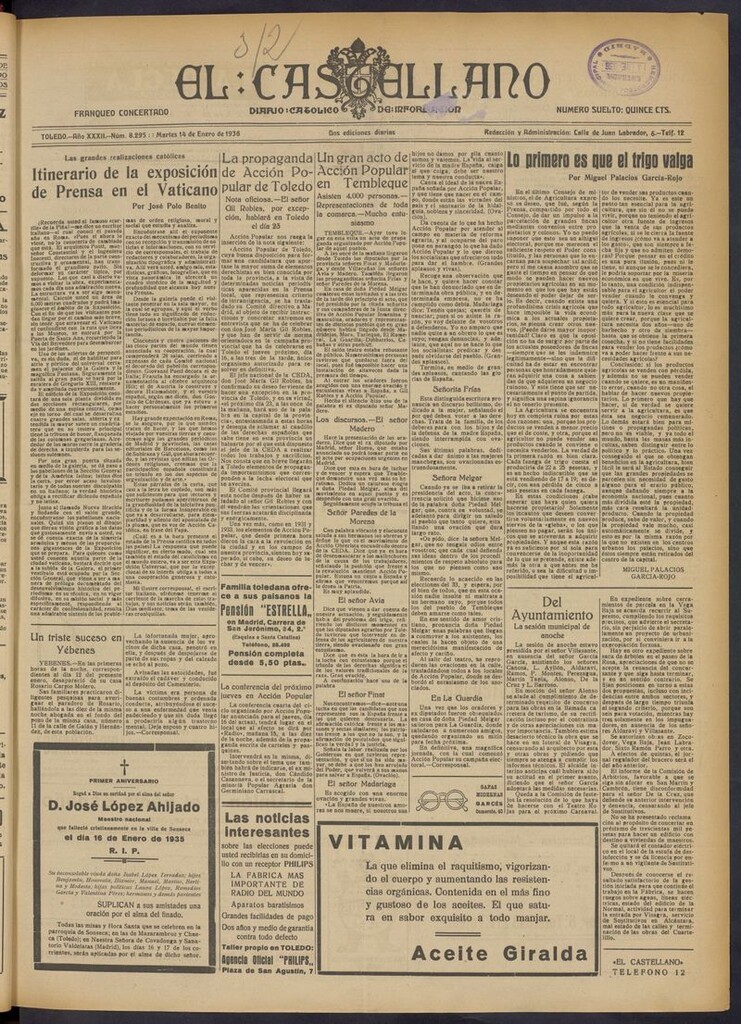 Miniatura de El Castellano (Toledo. 1904) del 14 de enero de 1936