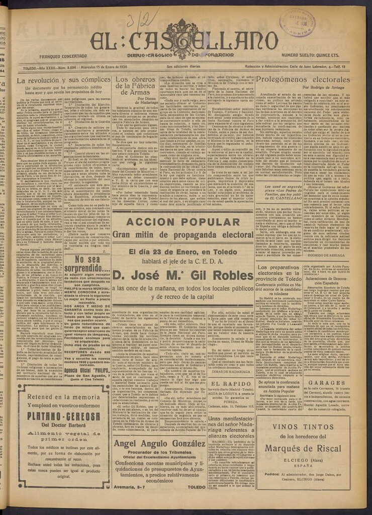 Miniatura de El Castellano (Toledo. 1904) del 15 de enero de 1936