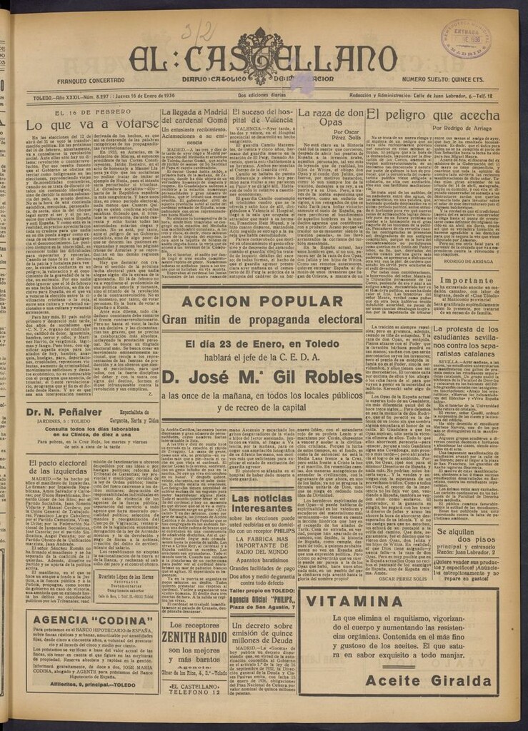 Miniatura de El Castellano (Toledo. 1904) del 16 de enero de 1936