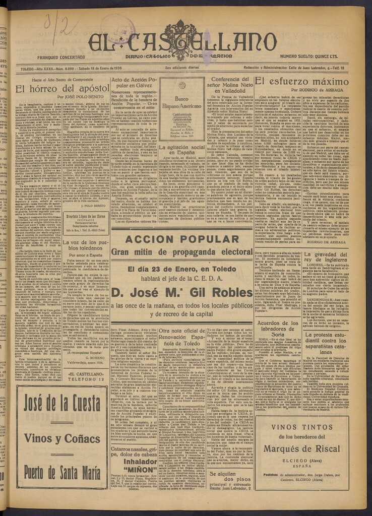 Miniatura de El Castellano (Toledo. 1904) del 18 de enero de 1936