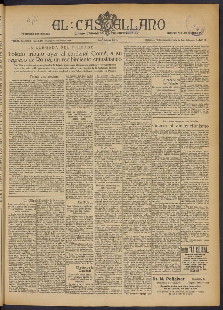 Miniatura de El Castellano (Toledo. 1904) del 20 de enero de 1936