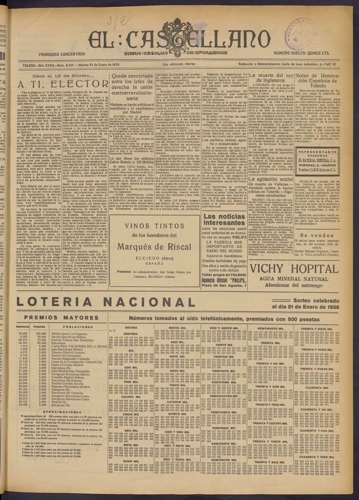 Miniatura de El Castellano (Toledo. 1904) del 21 de enero de 1936
