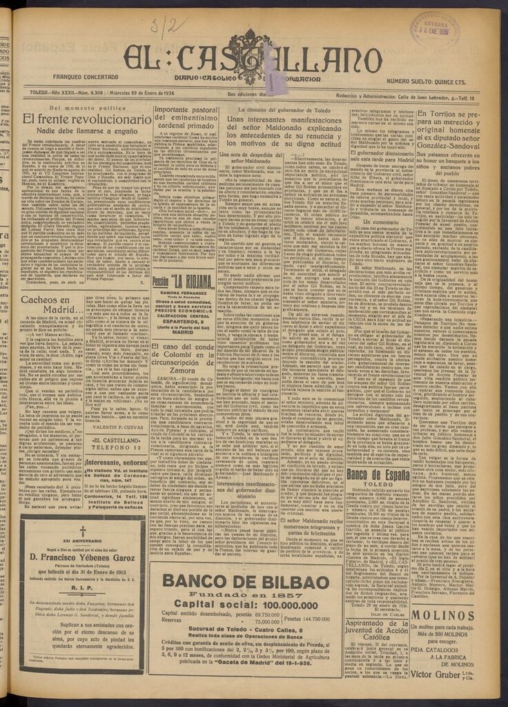 Miniatura de El Castellano (Toledo. 1904) del 29 de enero de 1936