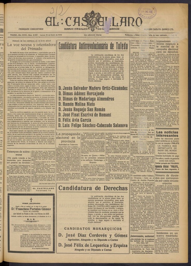 Miniatura de El Castellano (Toledo. 1904) del 30 de enero de 1936