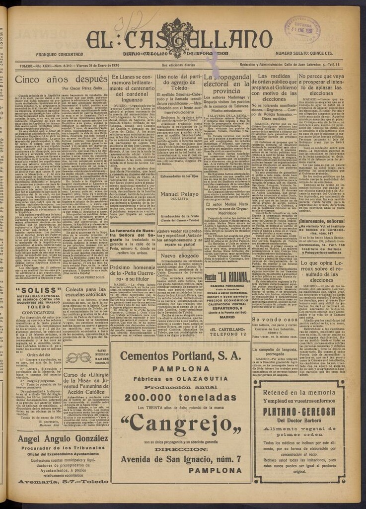 Miniatura de El Castellano (Toledo. 1904) del 31 de enero de 1936