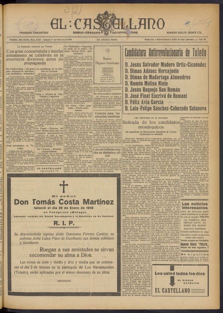 Miniatura de El Castellano (Toledo. 1904) del 1 de febrero de 1936