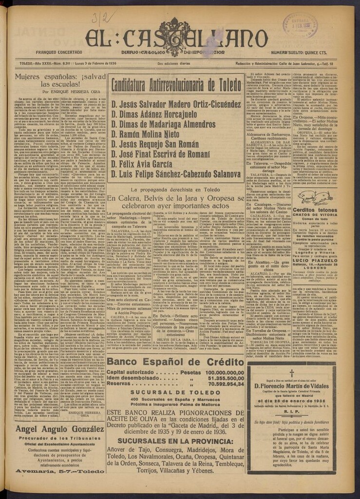 Miniatura de El Castellano (Toledo. 1904) del 3 de febrero de 1936