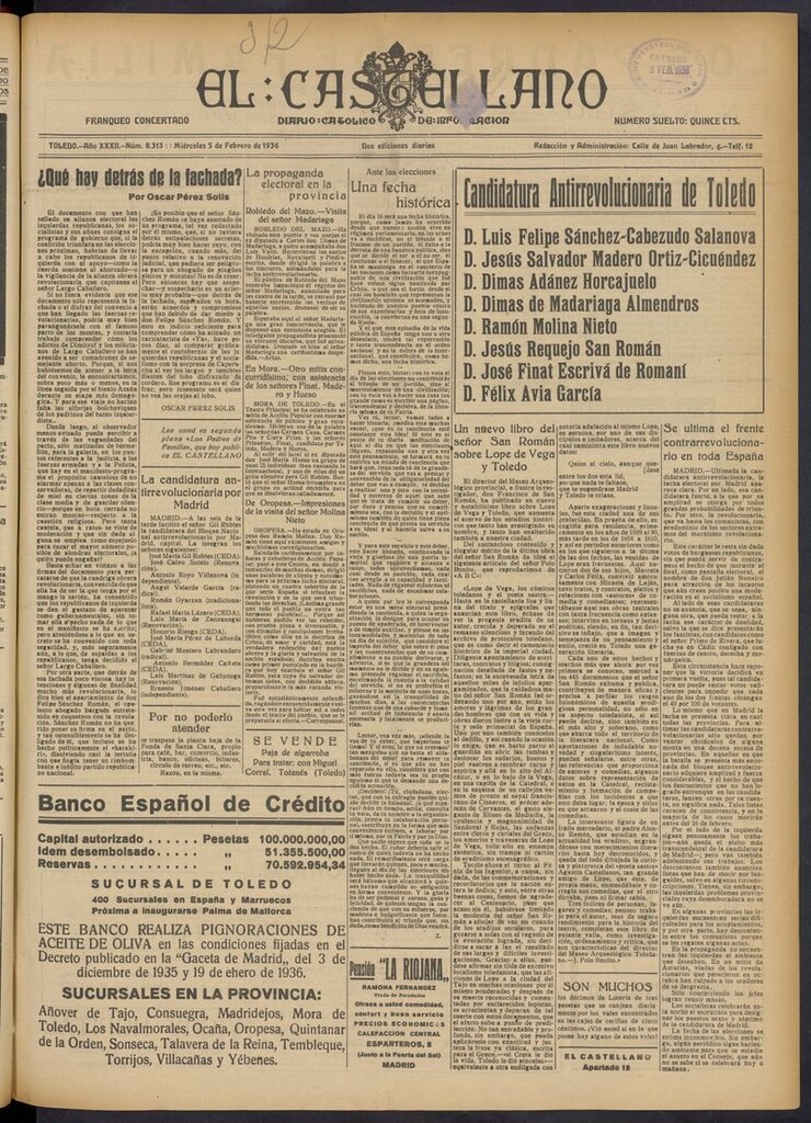 Miniatura de El Castellano (Toledo. 1904) del 5 de febrero de 1936