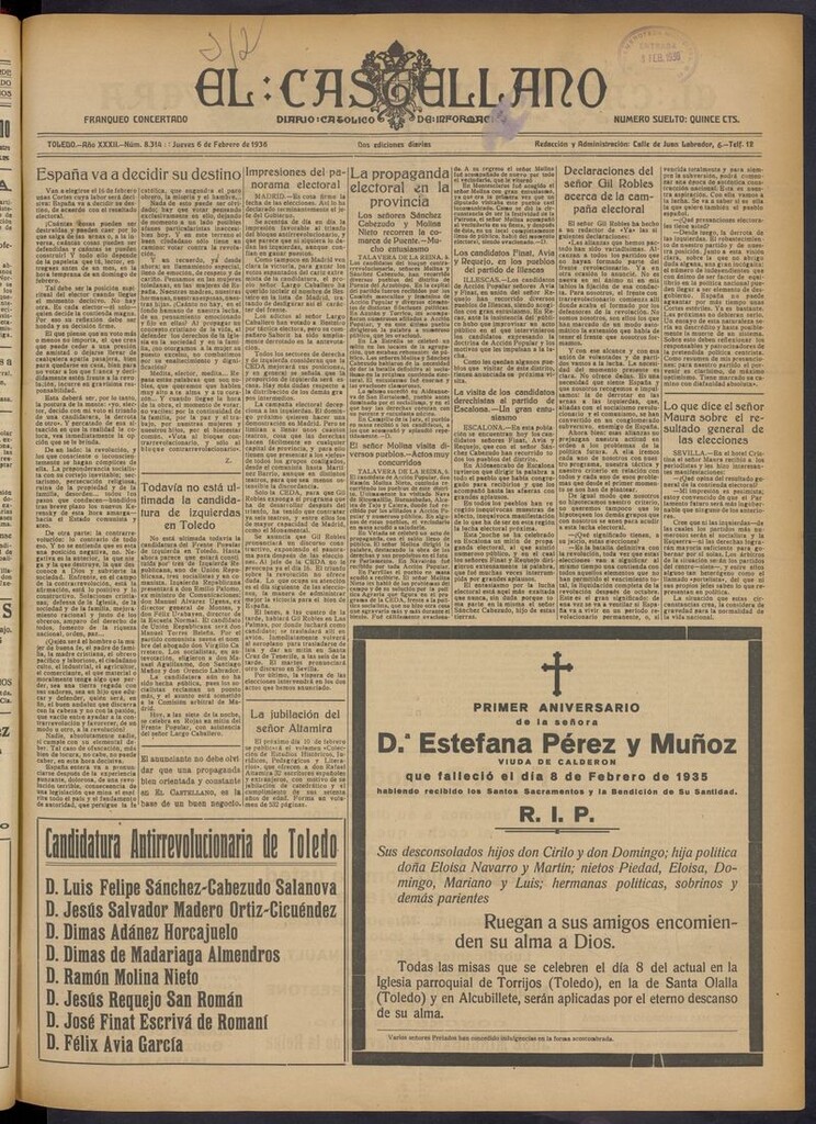 Miniatura de El Castellano (Toledo. 1904) del 6 de febrero de 1936