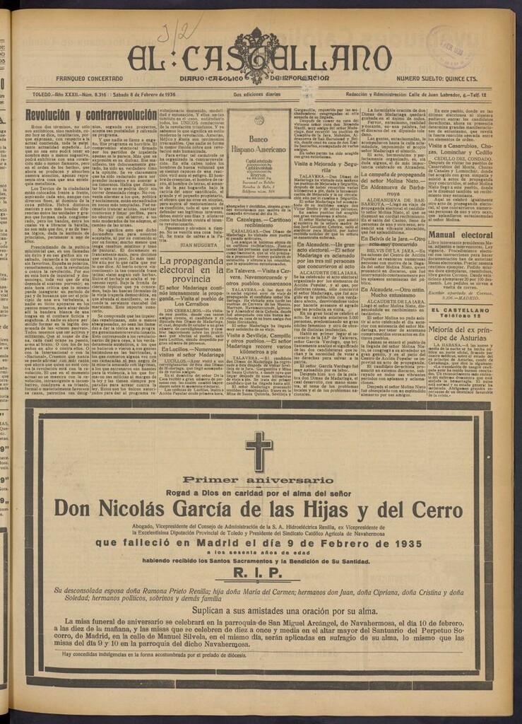 Miniatura de El Castellano (Toledo. 1904) del 8 de febrero de 1936