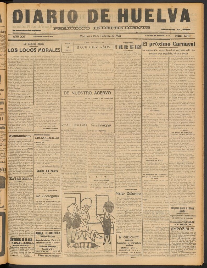 Miniatura de Diario de Huelva : periódico independiente del 15 de febrero de 1928