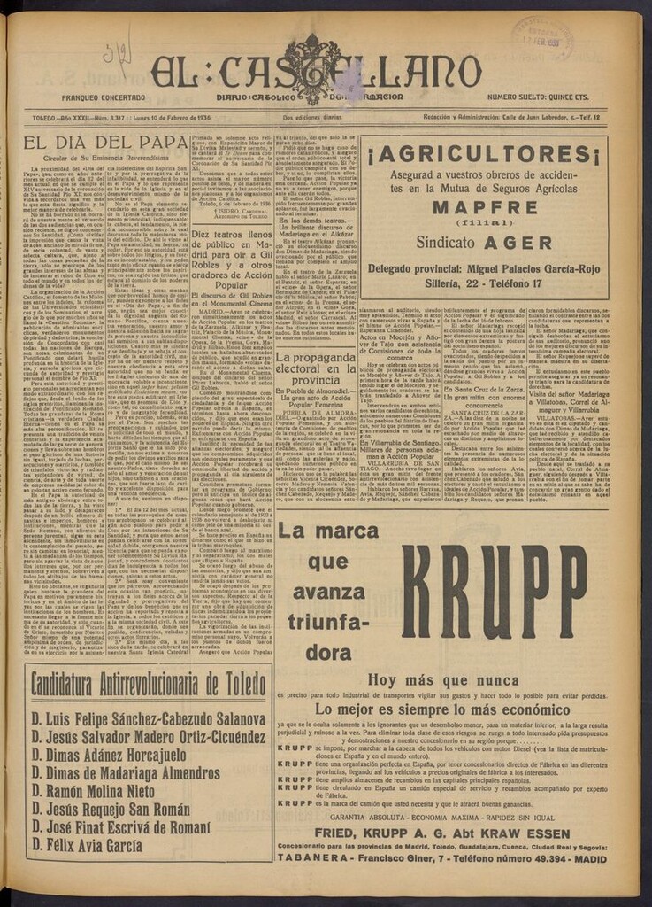 Miniatura de El Castellano (Toledo. 1904) del 10 de febrero de 1936