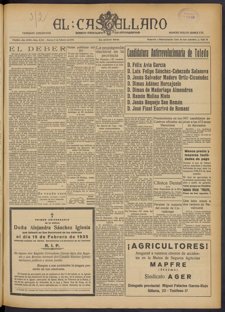 Miniatura de El Castellano (Toledo. 1904) del 11 de febrero de 1936