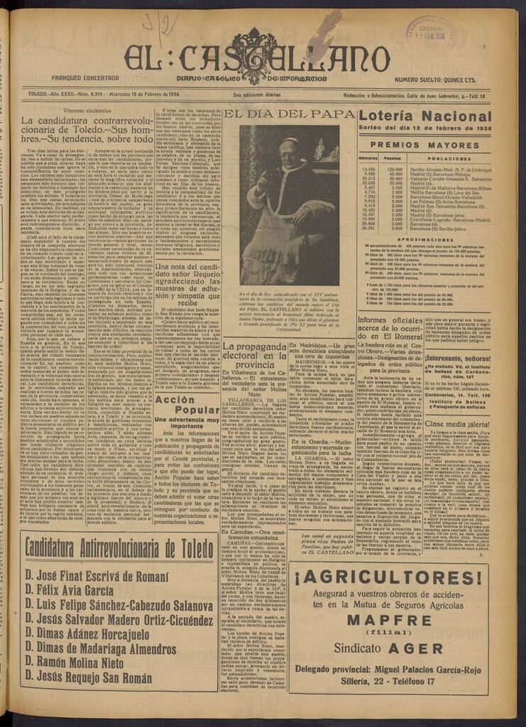 Miniatura de El Castellano (Toledo. 1904) del 12 de febrero de 1936