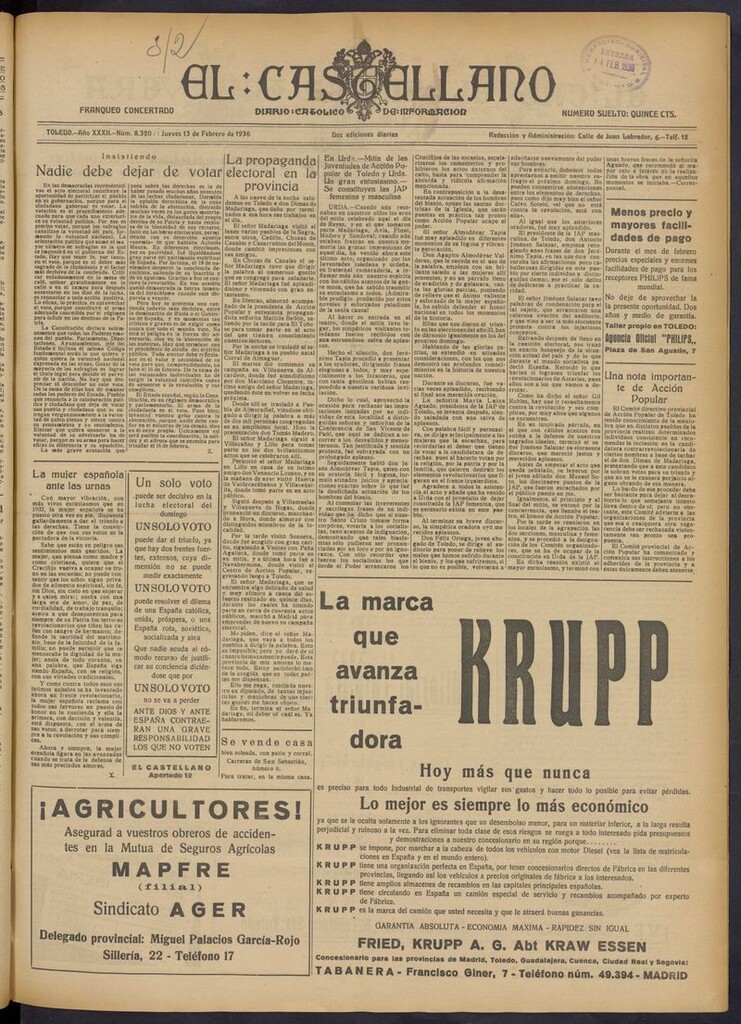Miniatura de El Castellano (Toledo. 1904) del 13 de febrero de 1936