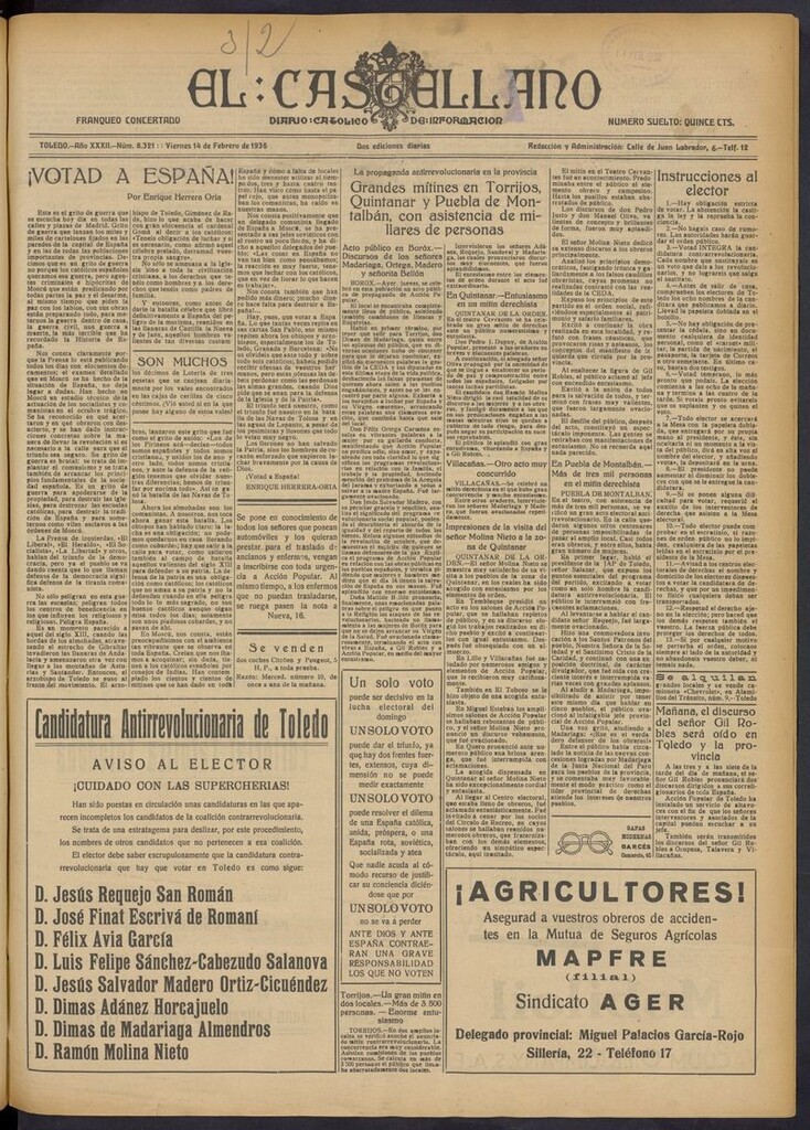 Miniatura de El Castellano (Toledo. 1904) del 14 de febrero de 1936