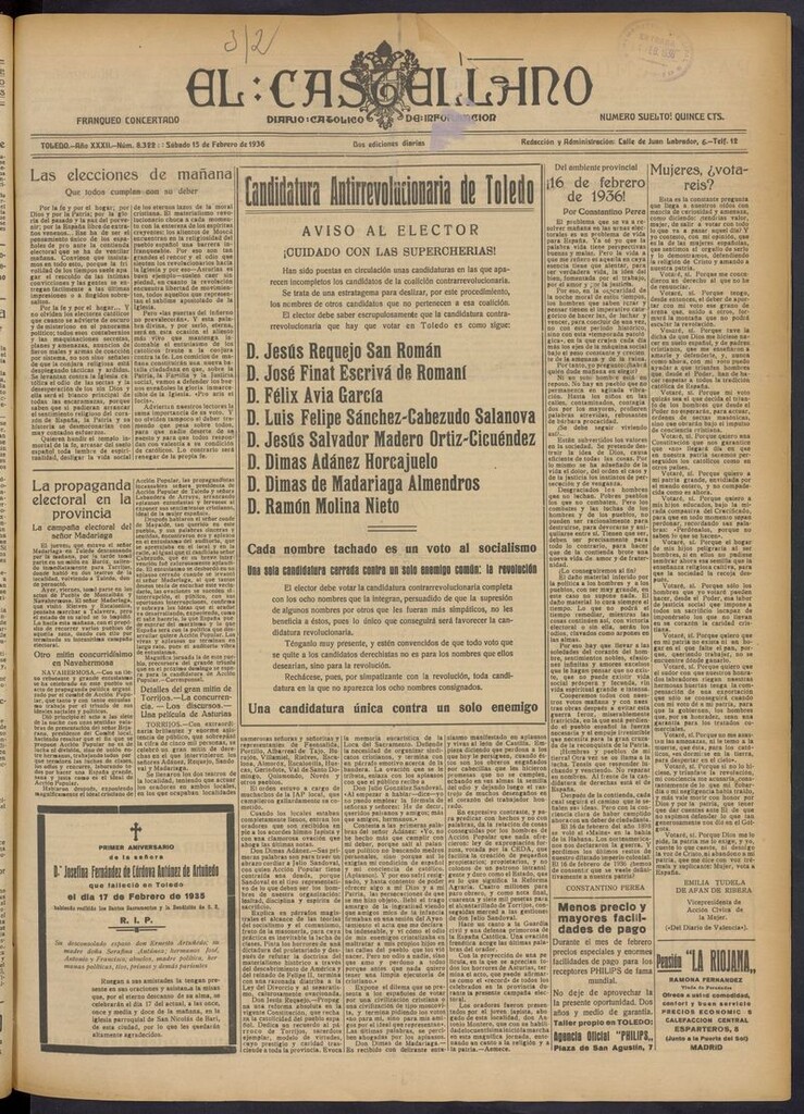 Miniatura de El Castellano (Toledo. 1904) del 15 de febrero de 1936