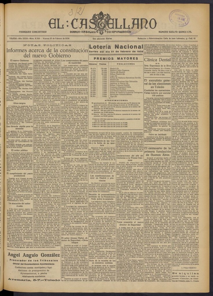 Miniatura de El Castellano (Toledo. 1904) del 21 de febrero de 1936