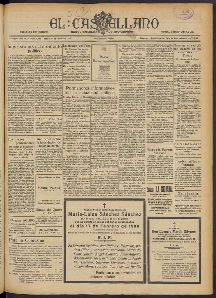 Miniatura de El Castellano (Toledo. 1904) del 22 de febrero de 1936
