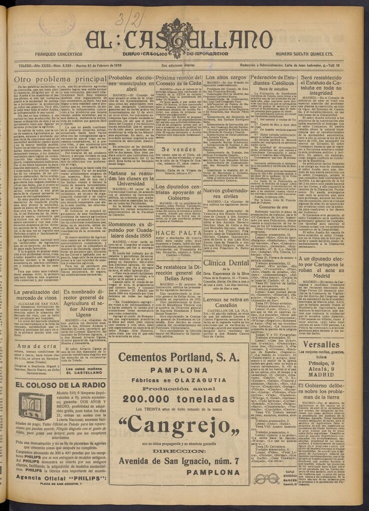 Miniatura de El Castellano (Toledo. 1904) del 25 de febrero de 1936