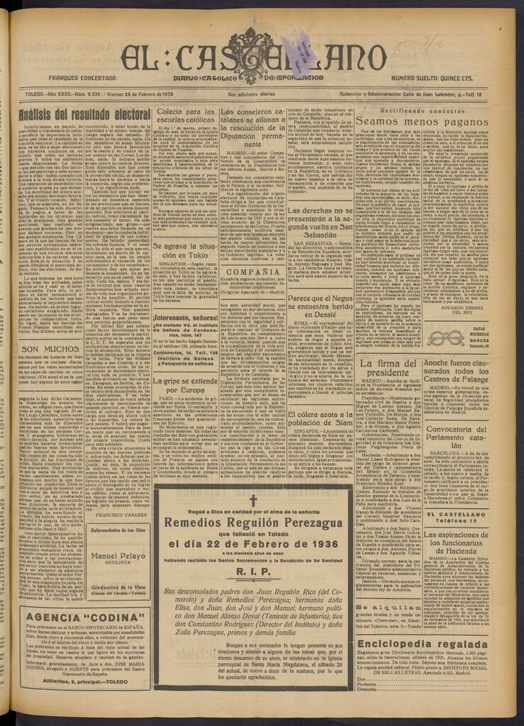 Miniatura de El Castellano (Toledo. 1904) del 28 de febrero de 1936