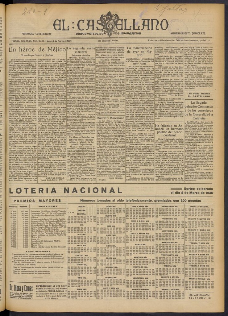 Miniatura de El Castellano (Toledo. 1904) del 2 de marzo de 1936