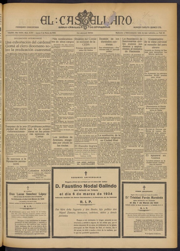 Miniatura de El Castellano (Toledo. 1904) del 5 de marzo de 1936