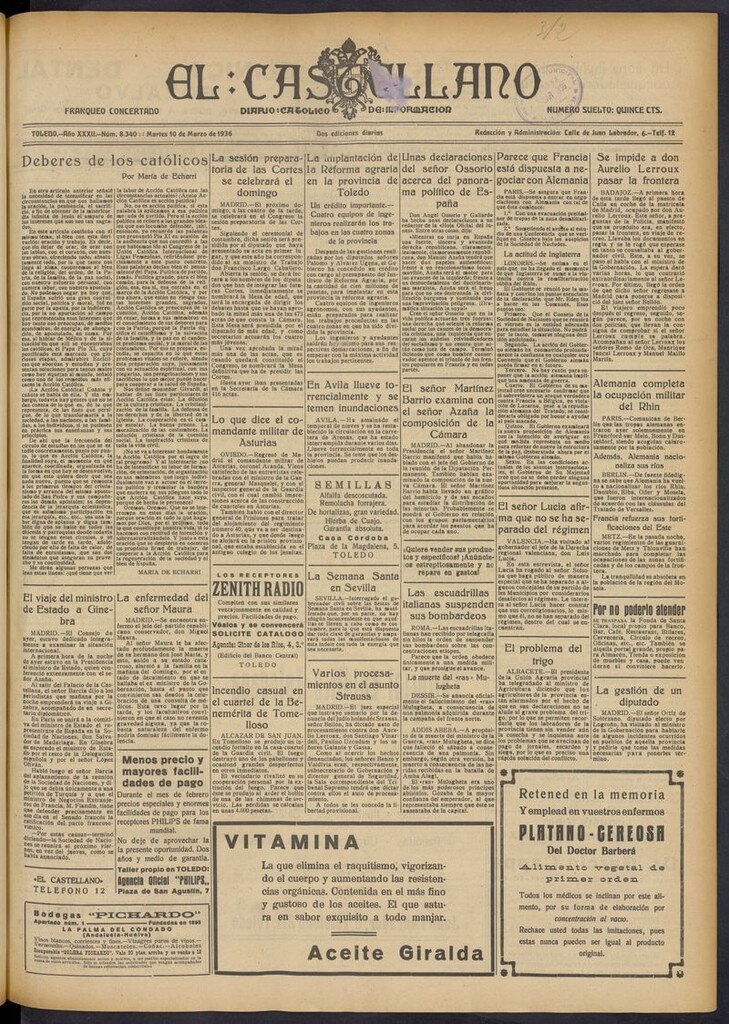 Miniatura de El Castellano (Toledo. 1904) del 10 de marzo de 1936