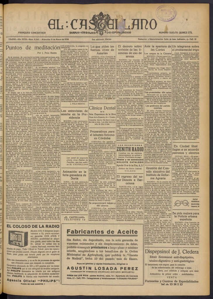 Miniatura de El Castellano (Toledo. 1904) del 11 de marzo de 1936
