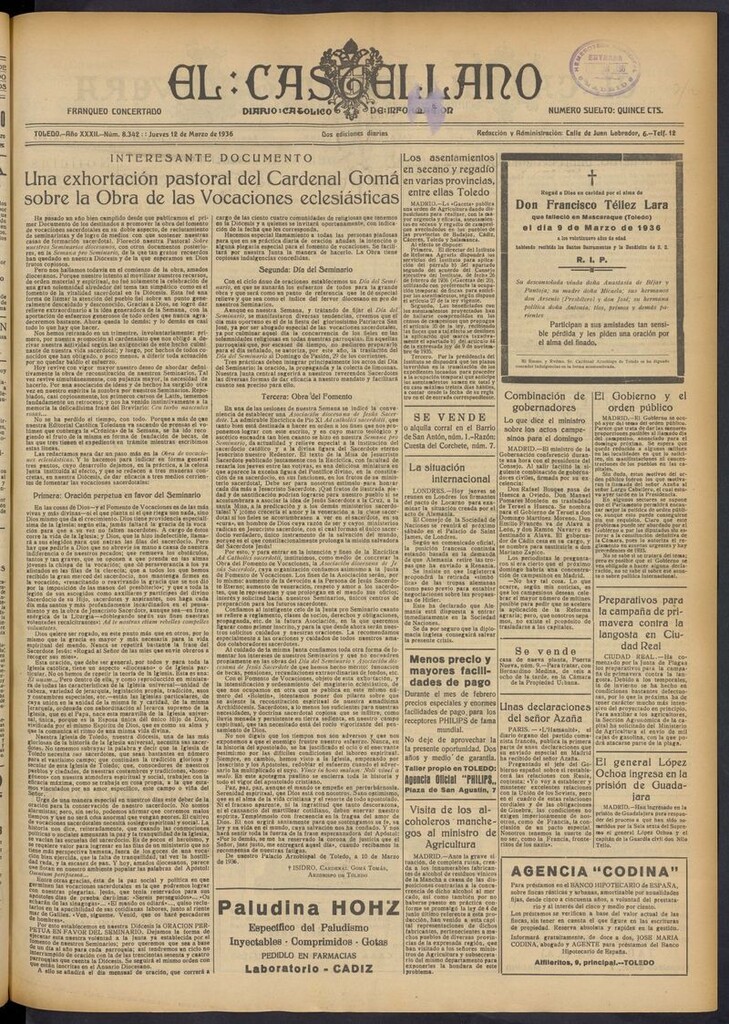 Miniatura de El Castellano (Toledo. 1904) del 12 de marzo de 1936
