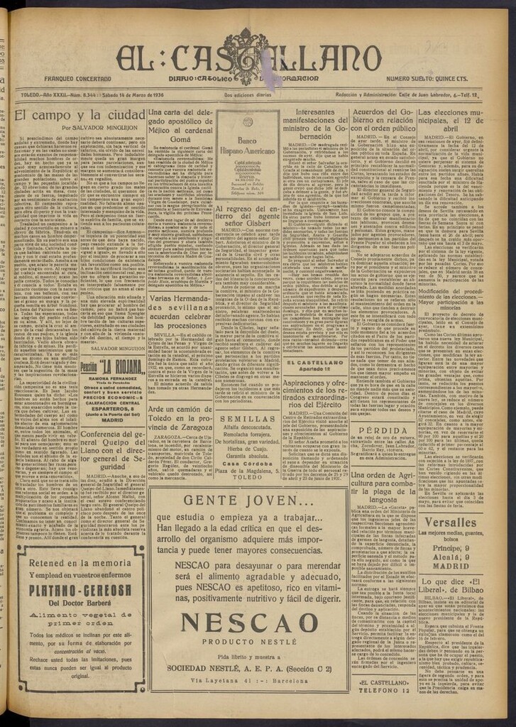 Miniatura de El Castellano (Toledo. 1904) del 14 de marzo de 1936