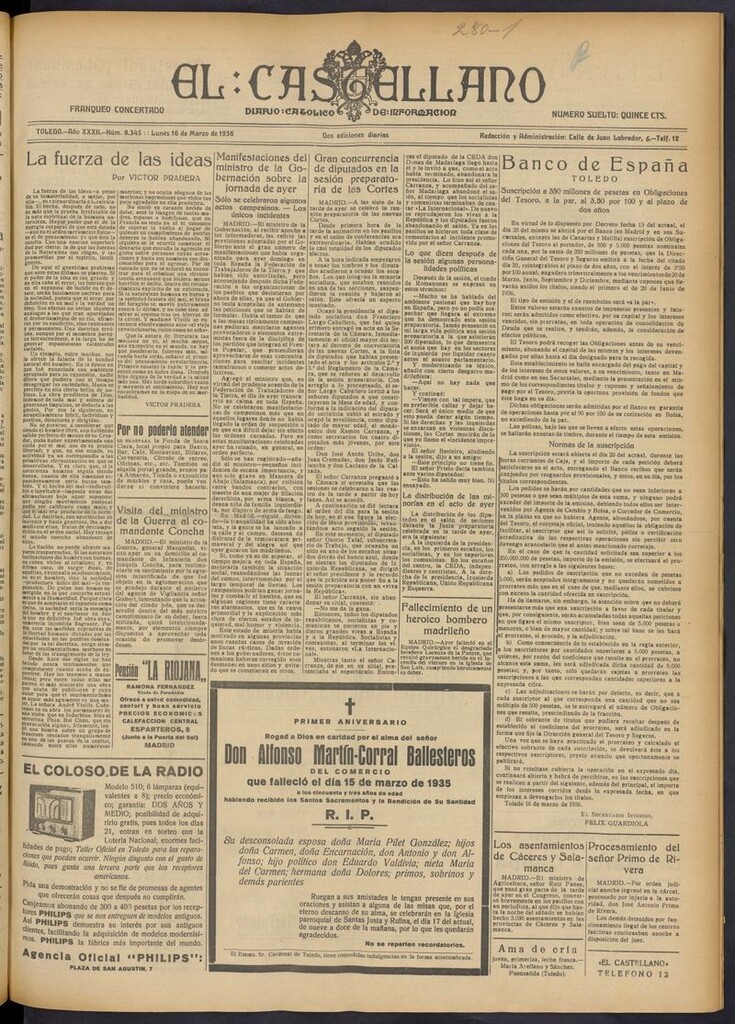 Miniatura de El Castellano (Toledo. 1904) del 16 de marzo de 1936