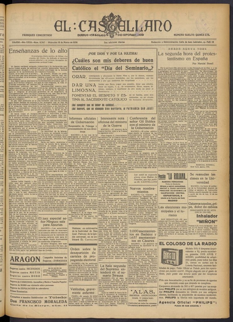 Miniatura de El Castellano (Toledo. 1904) del 18 de marzo de 1936