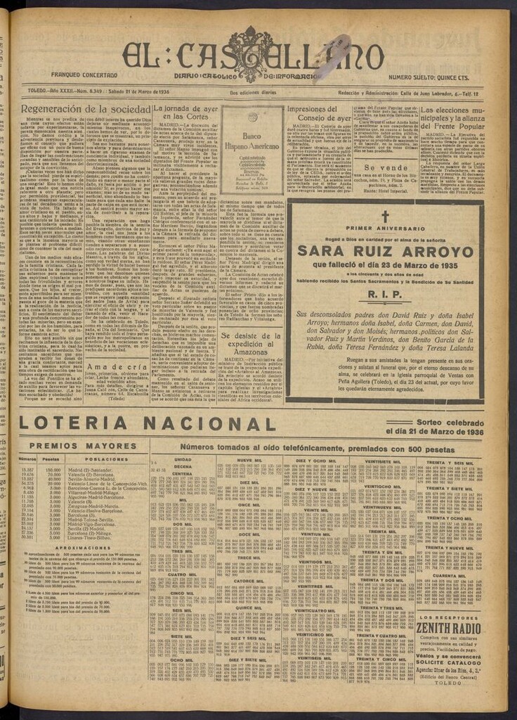 Miniatura de El Castellano (Toledo. 1904) del 21 de marzo de 1936