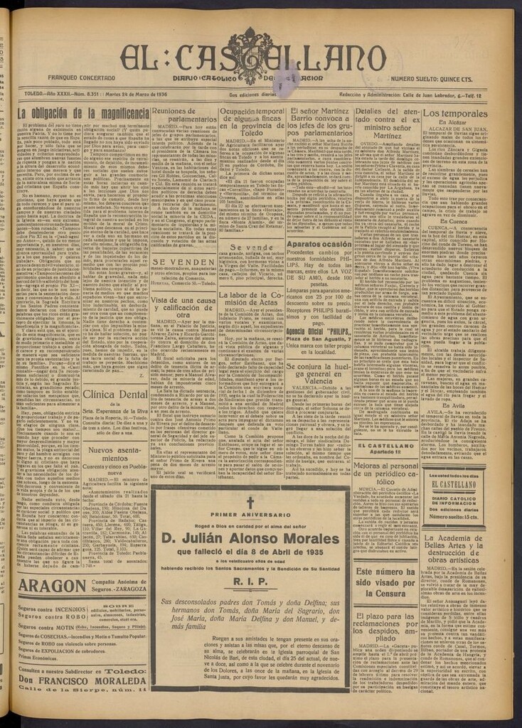 Miniatura de El Castellano (Toledo. 1904) del 24 de marzo de 1936