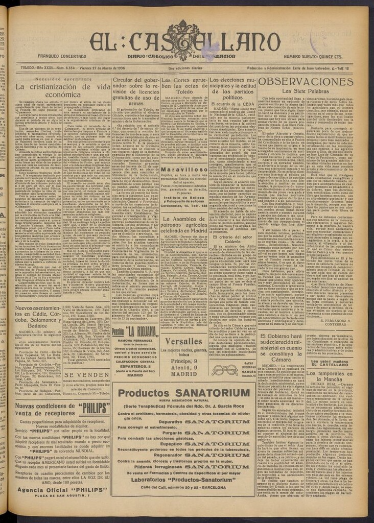 Miniatura de El Castellano (Toledo. 1904) del 27 de marzo de 1936