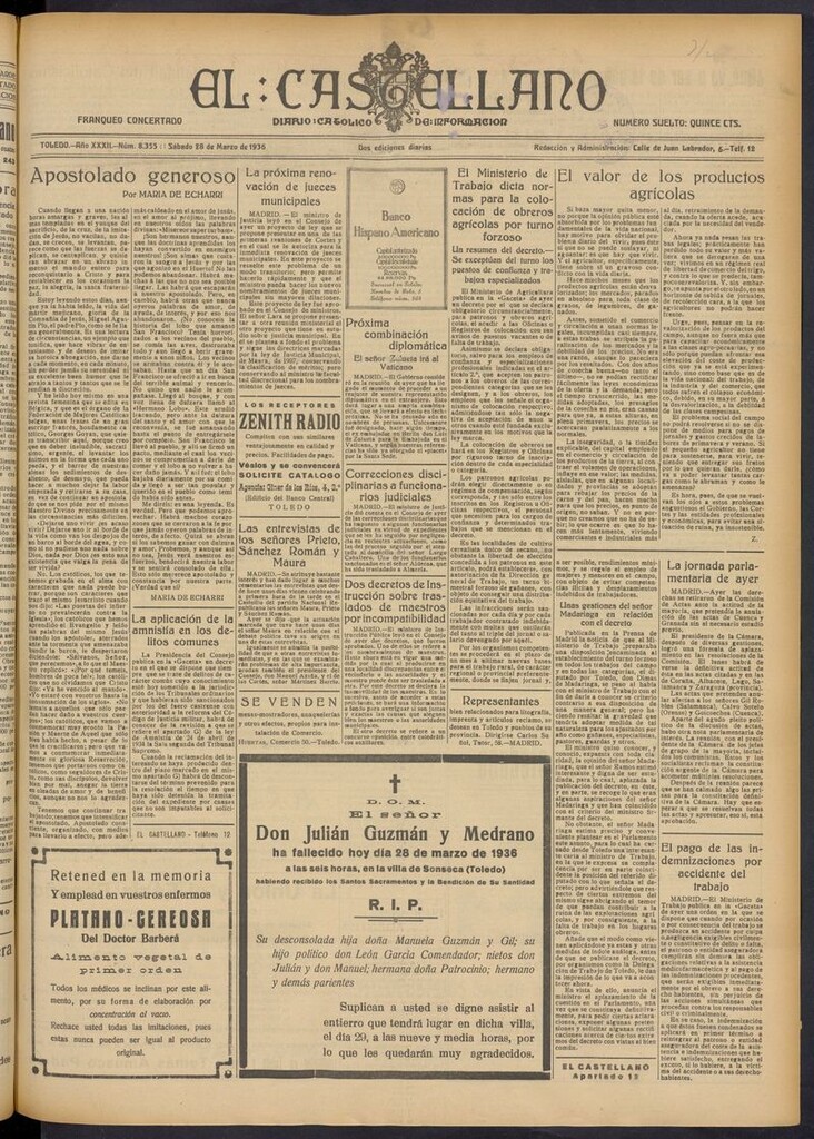 Miniatura de El Castellano (Toledo. 1904) del 28 de marzo de 1936