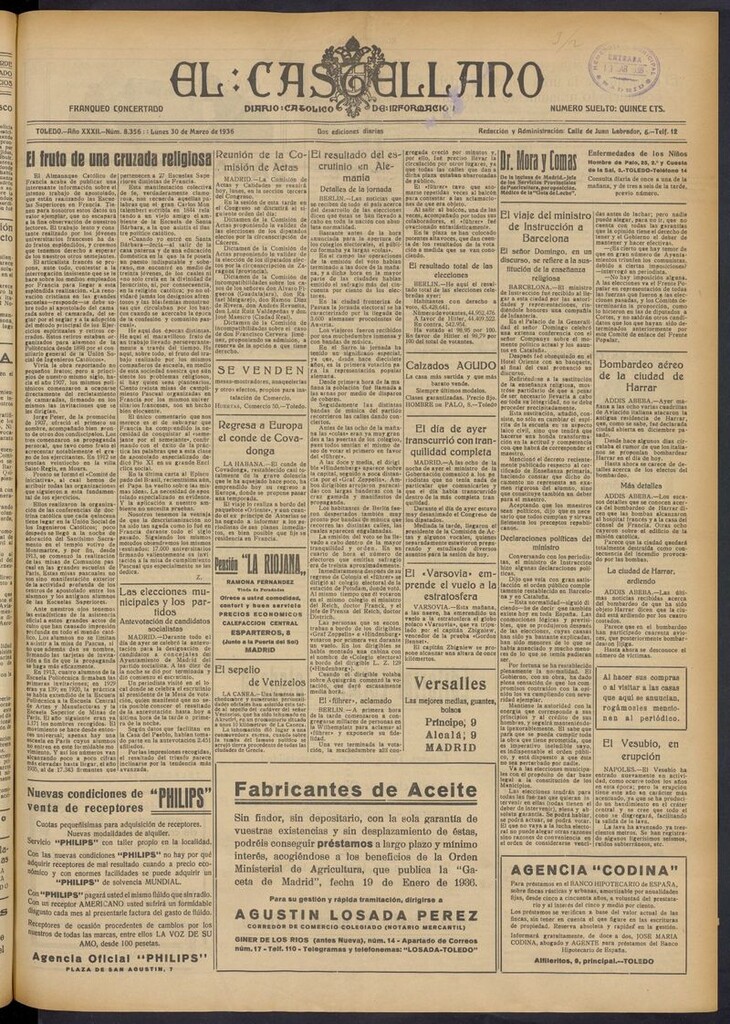 Miniatura de El Castellano (Toledo. 1904) del 30 de marzo de 1936