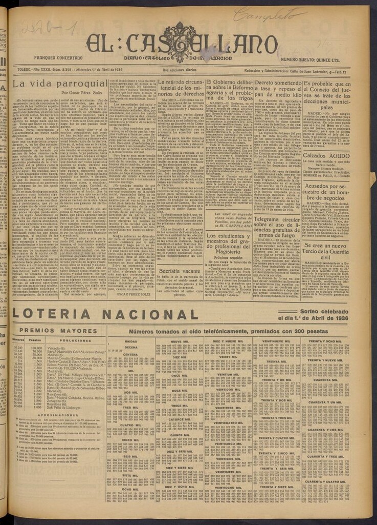 Miniatura de El Castellano (Toledo. 1904) del 1 de abril de 1936