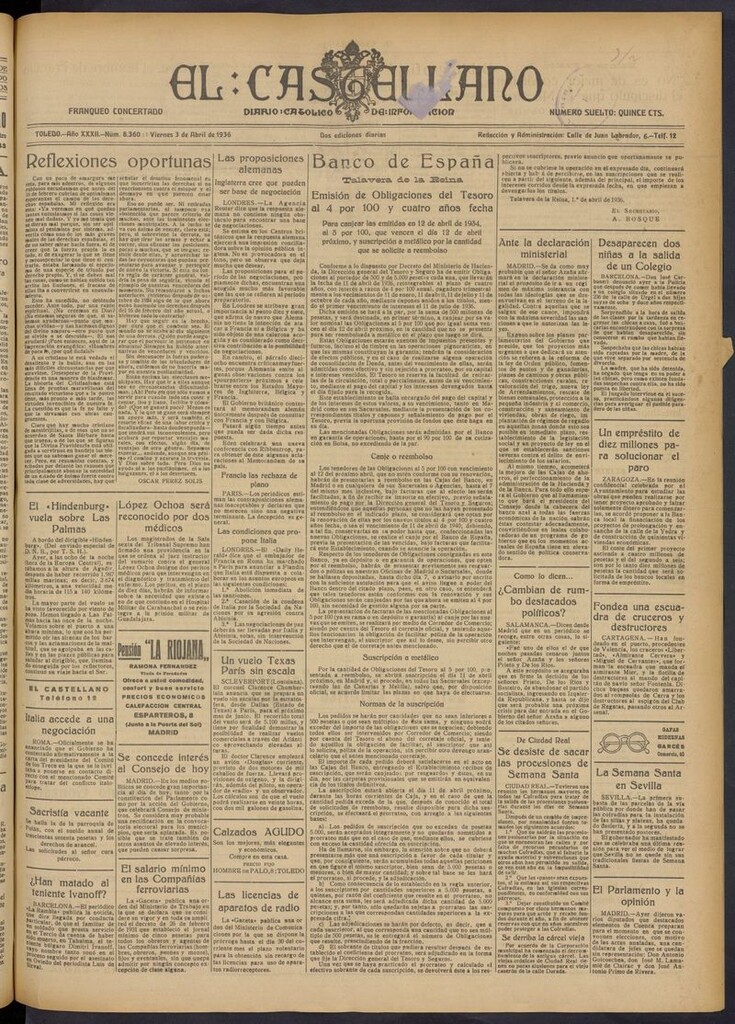 Miniatura de El Castellano (Toledo. 1904) del 3 de abril de 1936