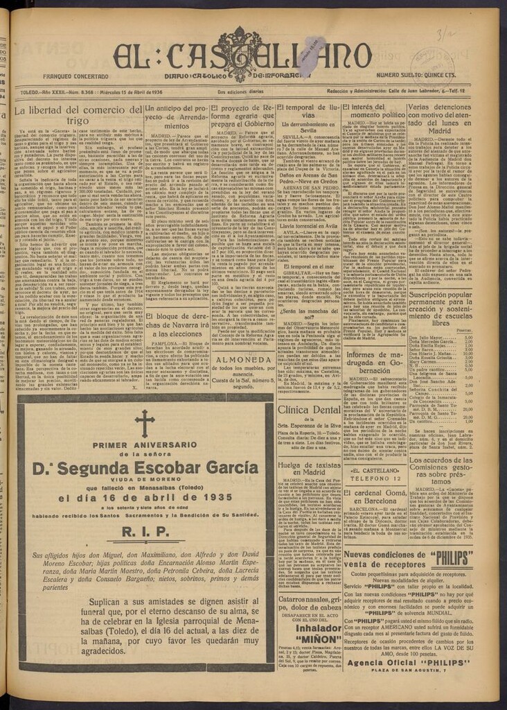 Miniatura de El Castellano (Toledo. 1904) del 15 de abril de 1936