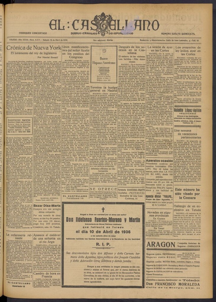 Miniatura de El Castellano (Toledo. 1904) del 18 de abril de 1936