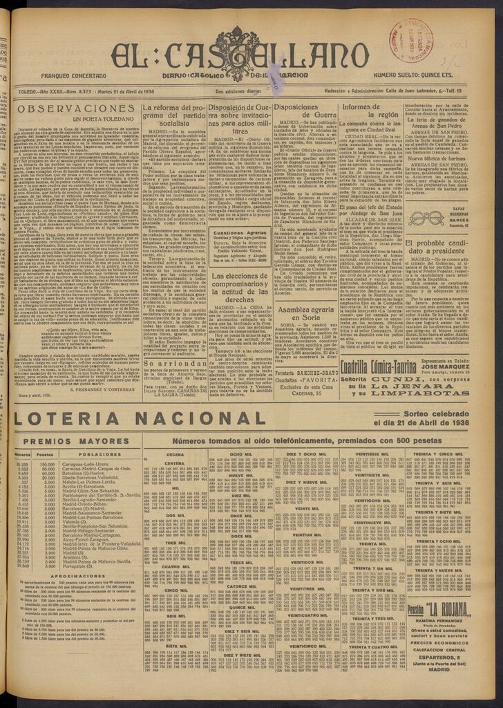 Miniatura de El Castellano (Toledo. 1904) del 21 de abril de 1936