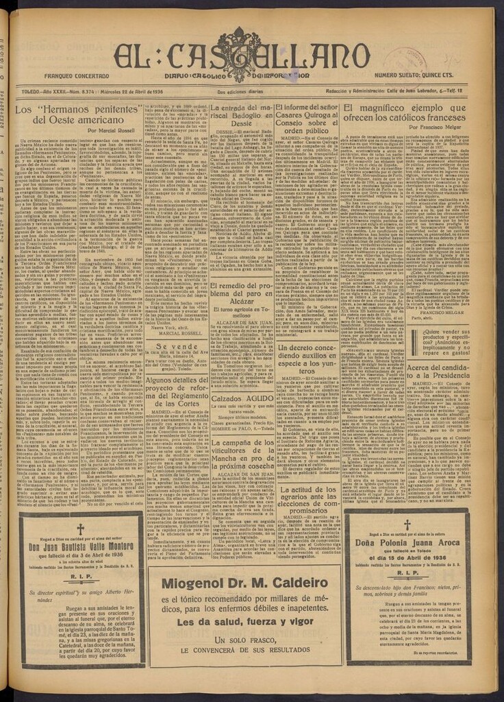 Miniatura de El Castellano (Toledo. 1904) del 22 de abril de 1936