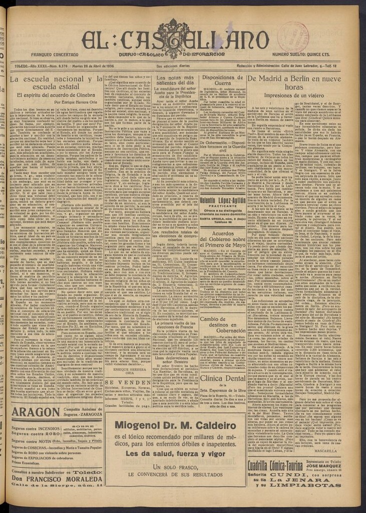 Miniatura de El Castellano (Toledo. 1904) del 28 de abril de 1936