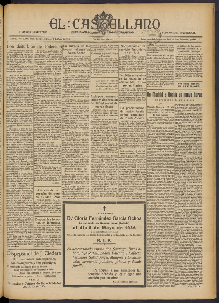 Miniatura de El Castellano (Toledo. 1904) del 6 de mayo de 1936