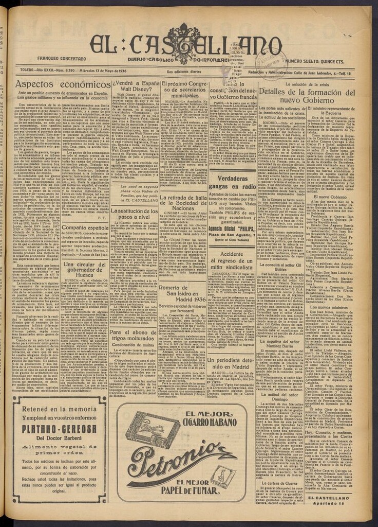 Miniatura de El Castellano (Toledo. 1904) del 13 de mayo de 1936